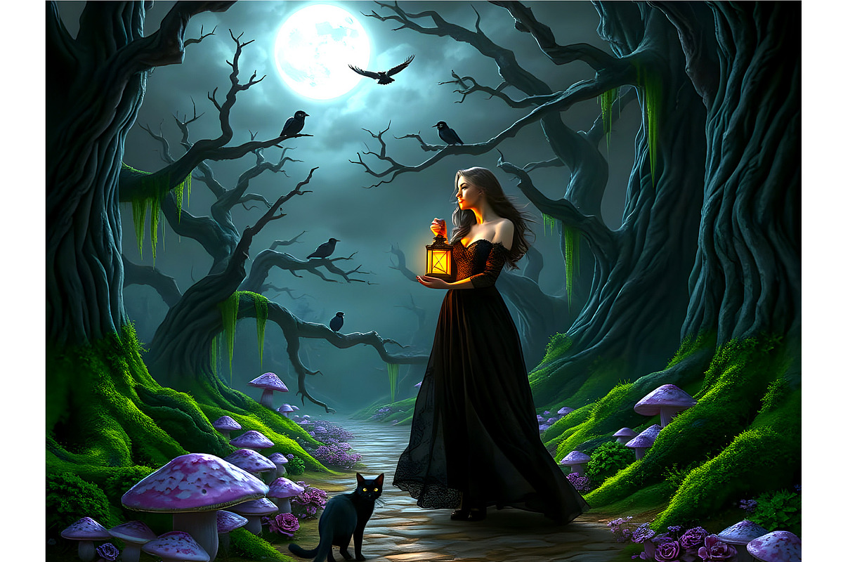 Fantasy Forest Women with a Lantern, a Person Illustration by Sharon Schwalbe (Photo 1 of 2)