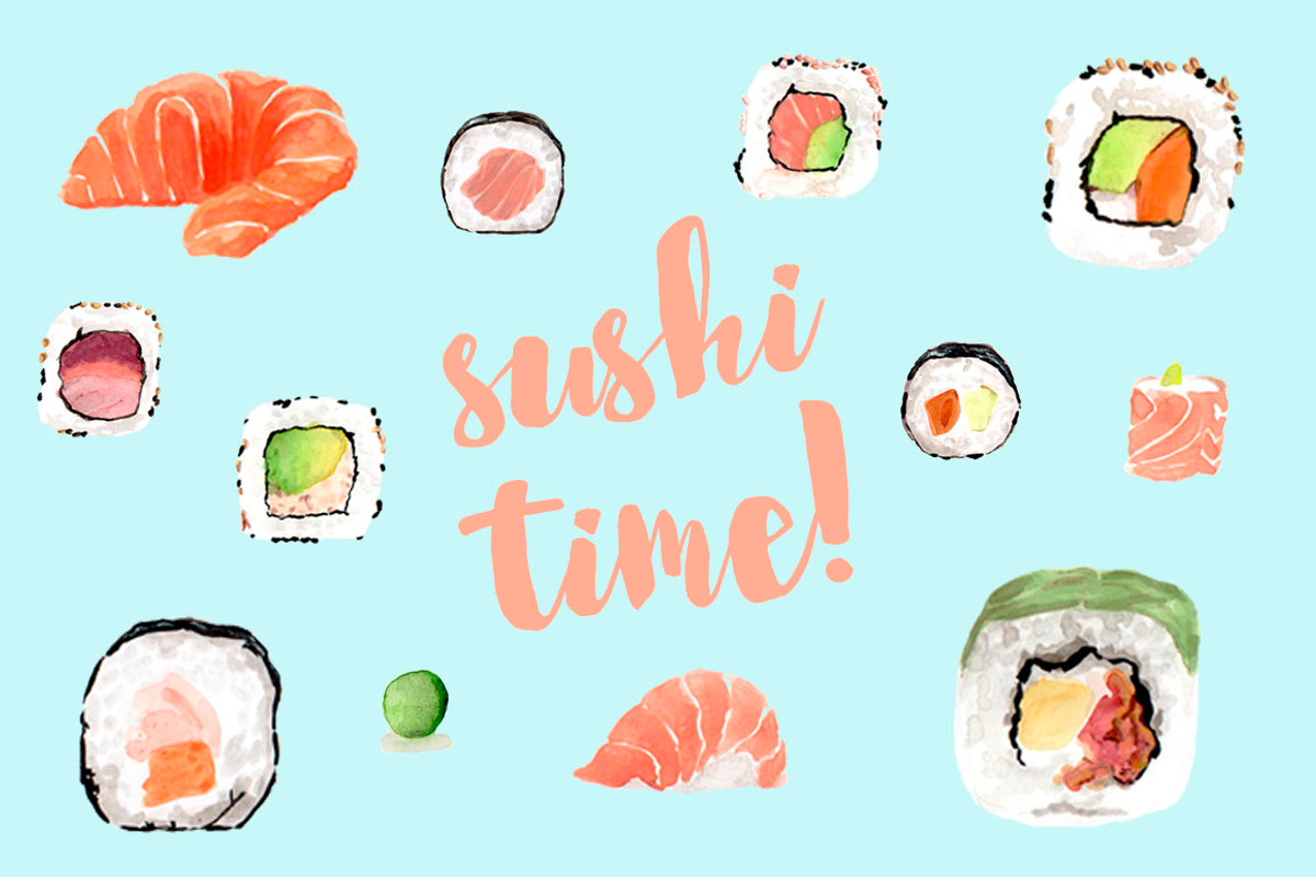 Sushi watercolor clipart, a Food Illustration by Anis Illustration (Photo 1 of 2)