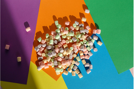 Pastel colored marshmallow on a, a Food & Drink Photo by darksoul72