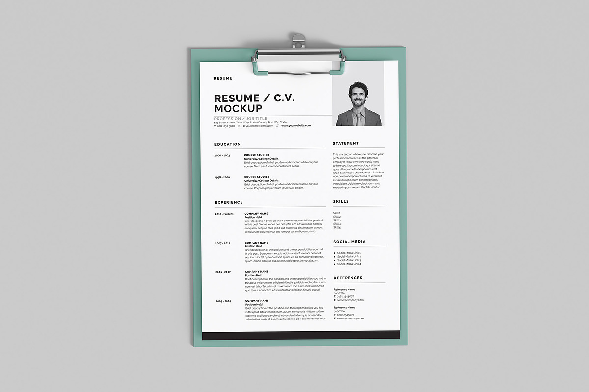 Resume - Curriculum Vitae Mockup, an Advertising Mockup by Illusiongraphic (Photo 3 of 22)