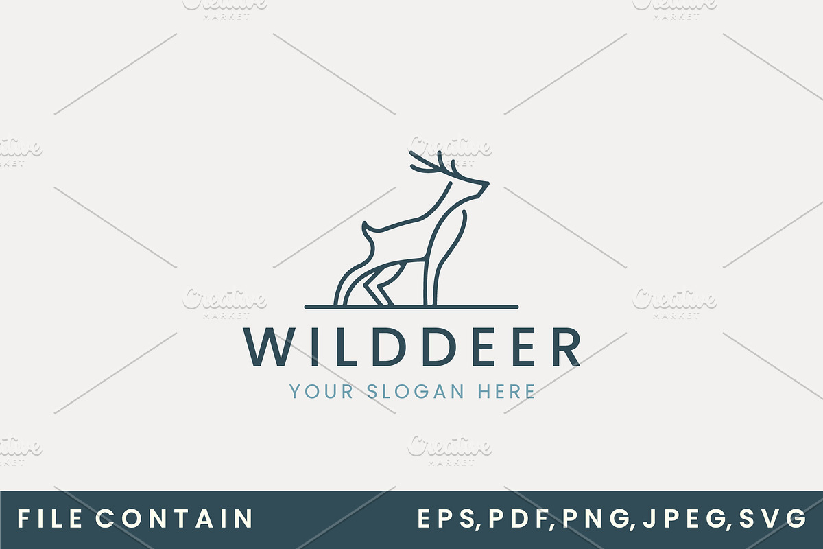 wild deer line art logo vector, a Branding & Logo Template by SD 22