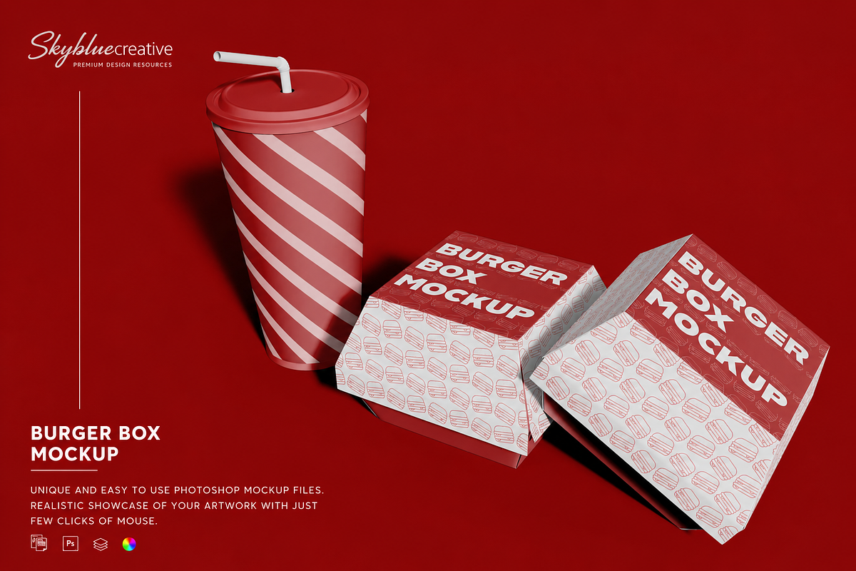 Burger Box Mockup, an Advertising Mockup by skybluecreative (Photo 1 of 2)