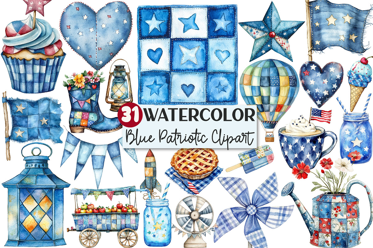 Patchwork Blue Patriotic  Clipart, an Illustration by Rose Art (Photo 1 of 7)