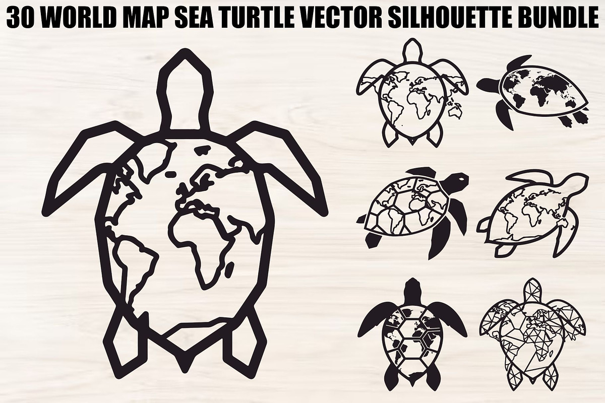 World Map Sea Turtle Bundle, an Illustration by Gaye Art (Photo 1 of 31)