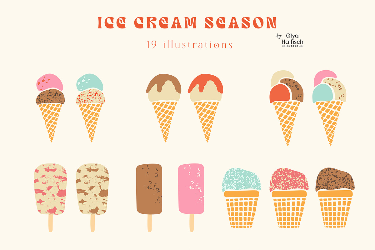 Ice Cream Season Vector Set, a Food Illustration by Olya Haifisch (Photo 3 of 8)