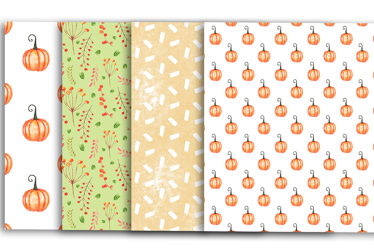 Watercolor Pumpkin Digital Paper, a Pattern Graphic by BonaDesigns