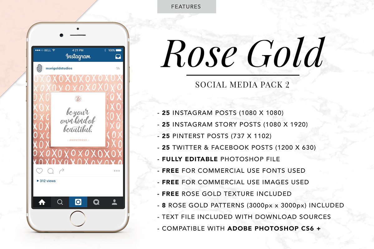 ROSE GOLD | Social Media Pack 2, a Social Media Template by Marigold Studios (Photo 2 of 14)