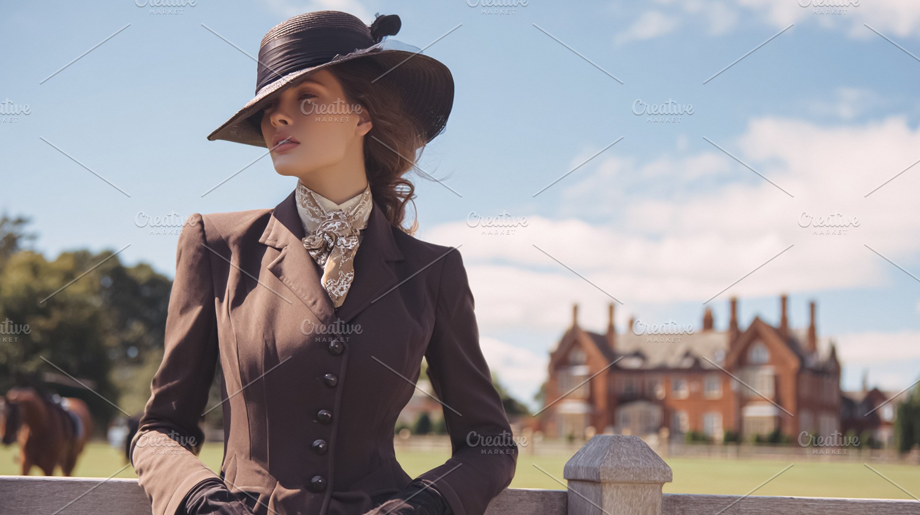 Woman posing in vintage equestrian fashion, feeling sophisticate, a Photo by Studio ANNA