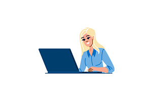 Smiling businesswoman working on, a Technology Illustration by pikepicture