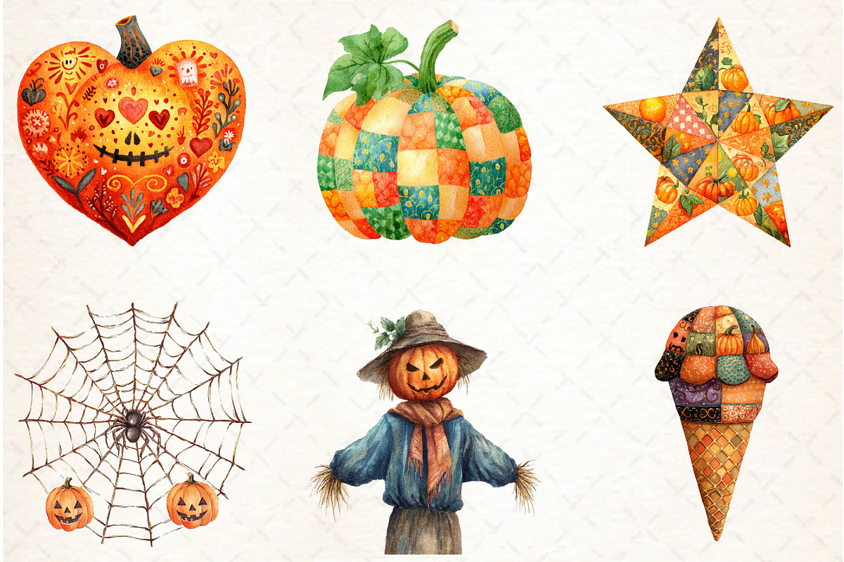 Halloween Patchwork Clipart PNG, an Illustration by Libby Wishes (Photo 7 of 7)