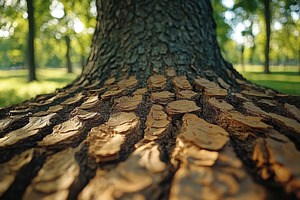 Textured bark of a large tree in a s, a Photo by Tanuart