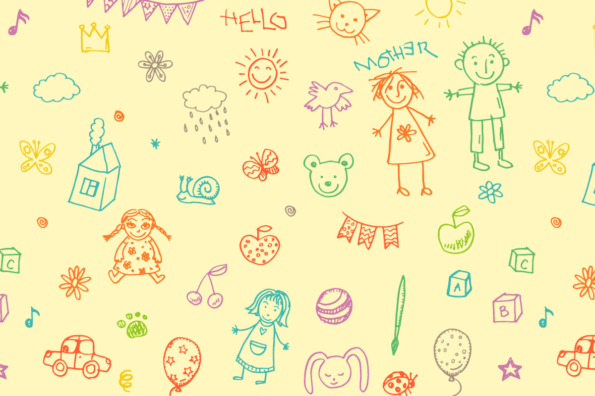 Doodle child`s drawing set + pattern, a Pattern Graphic by Hala (Photo 4 of 5)
