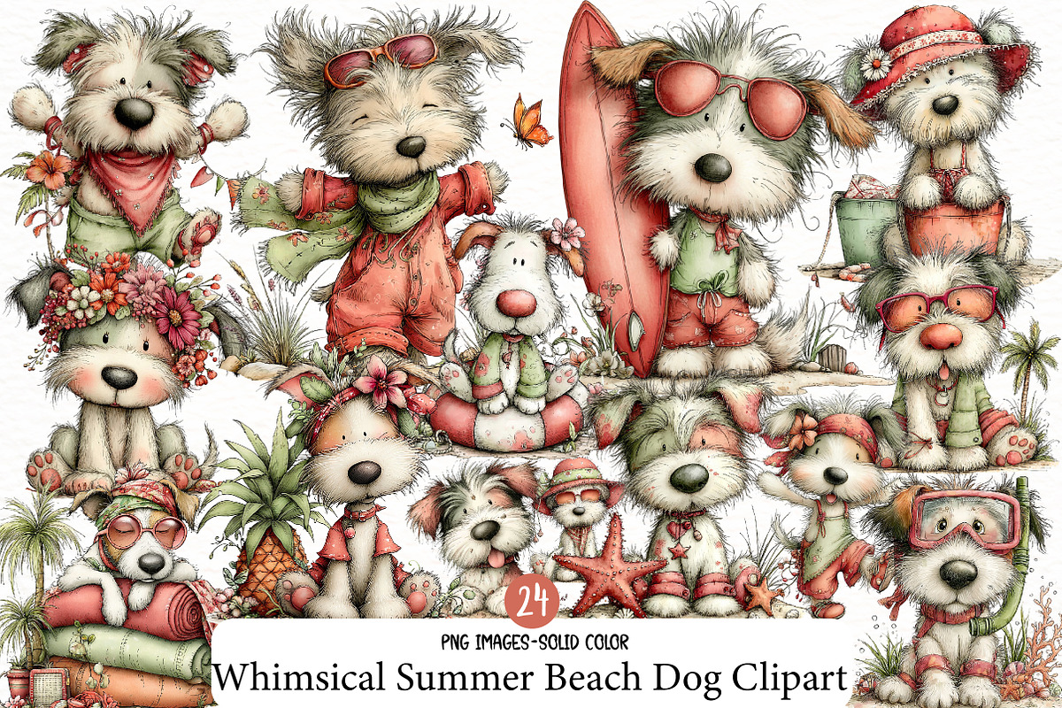 Whimsical Summer Beach Dog Clipart, an Illustration by Designworld (Photo 1 of 6)