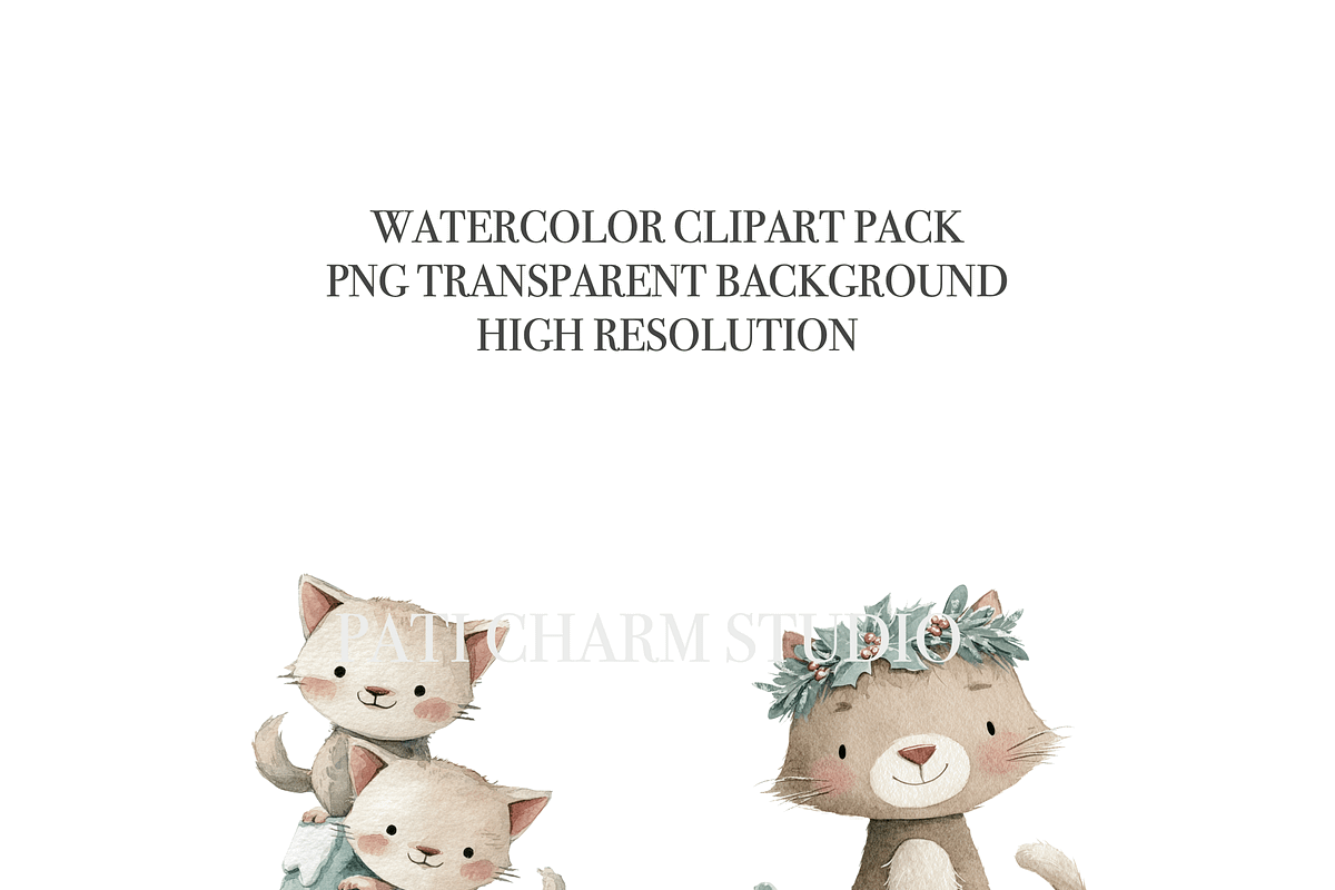 20 Christmas Cat Clipart, an Animal Illustration by Pati Charm Studio (Photo 5 of 8)
