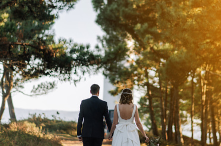 Just married couple walking on a forest, a Person Photo by rubenchase