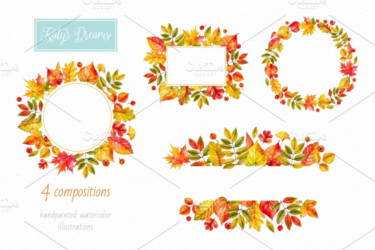 Autumn leaves. Watercolor collection, a Decorative Illustration by Ekaterina Mikheeva (Photo 4 of 8)