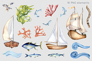 Marine collection watercolor clipart, an Illustration by Kate Lanbina (Thumbnail 2 of 13)