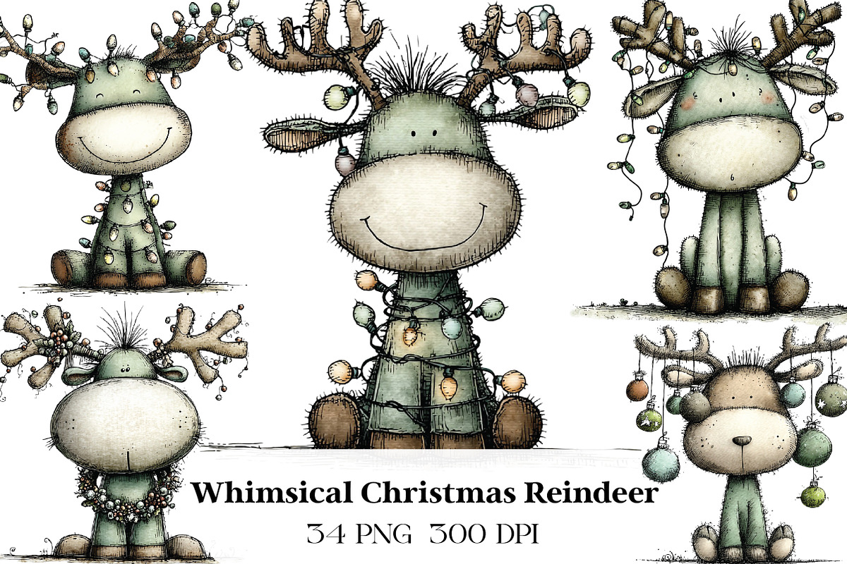 Whimsical Christmas Reindeer Clipart, an Illustration by CraftArtStudio (Photo 1 of 6)