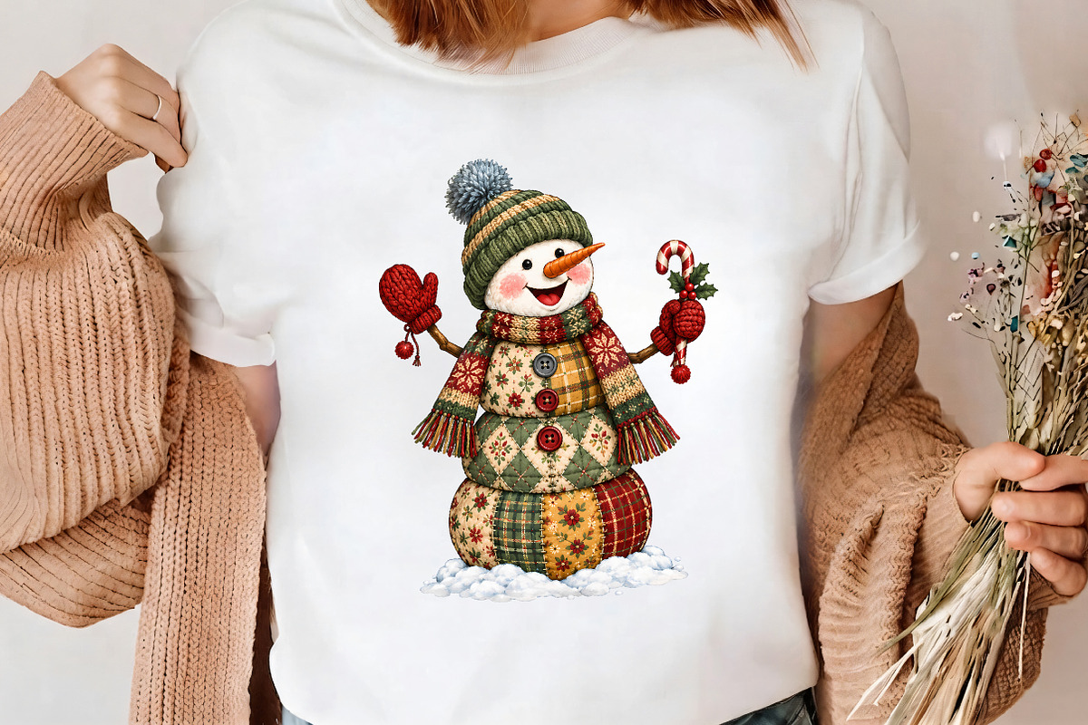Patchwork Snowman Christmas Png Art, a Seasonal Illustration by CrexoraLab (Photo 4 of 4)