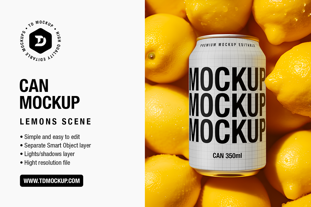 Can Mockup - Lemons Scene, a Packaging Mockup by TD Mockup (Photo 1 of 2)