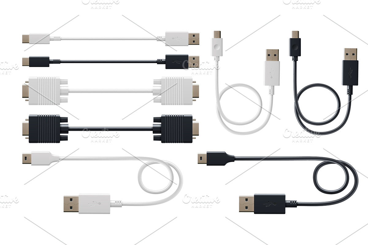 Set of usb and hdmi cables isolated, a Technology Illustration by art PVP - market
