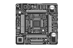 Microchip Processor On Electronic, a Technology Illustration by AlexArt