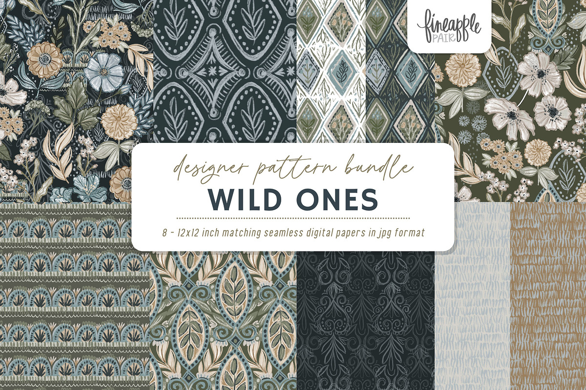 Boho Floral Digital Paper, a Pattern Graphic by FINEAPPLE (Photo 1 of 12)