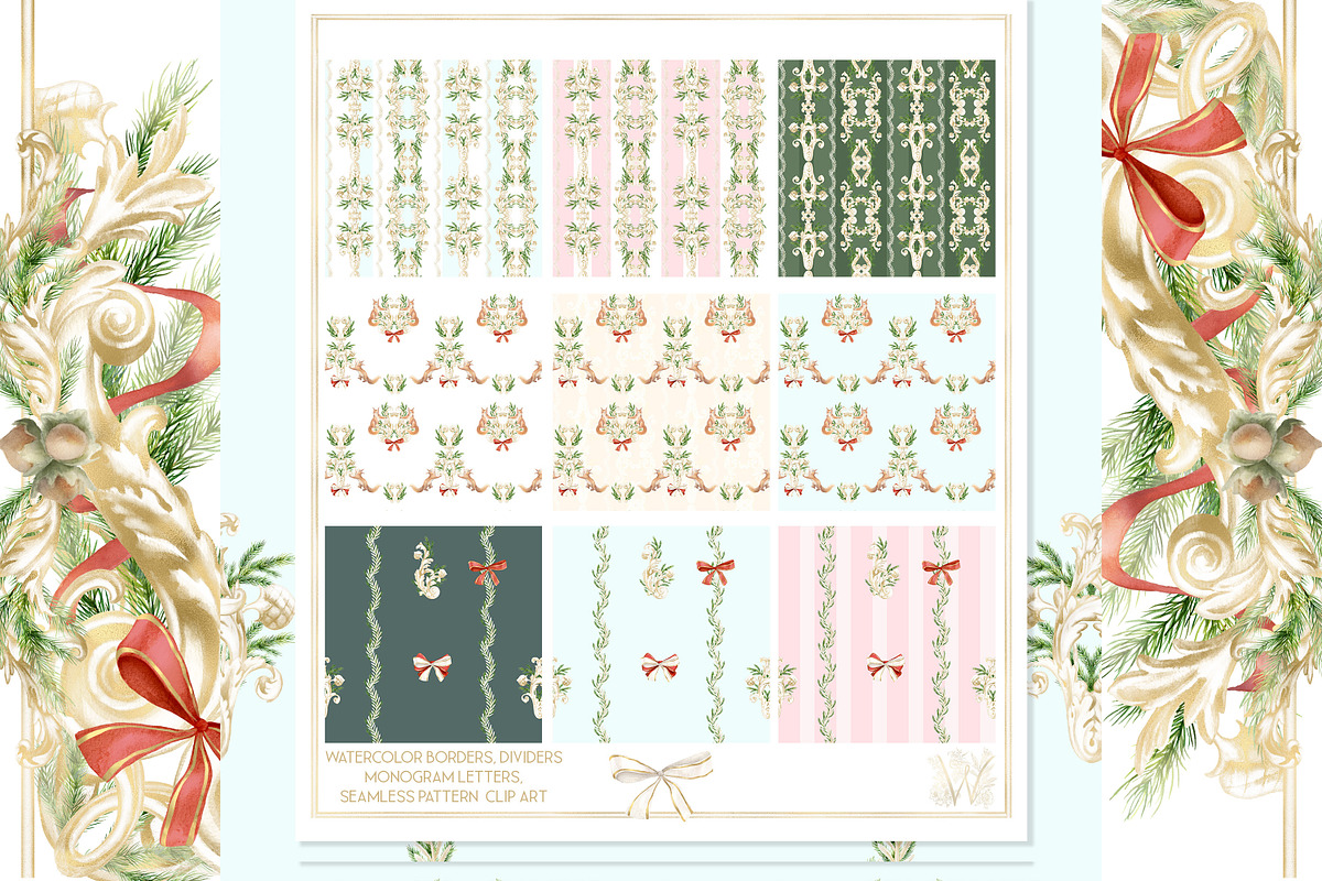 Watercolor Christmas frame, monogram, a Seasonal Illustration by WonderWonder (Photo 11 of 11)