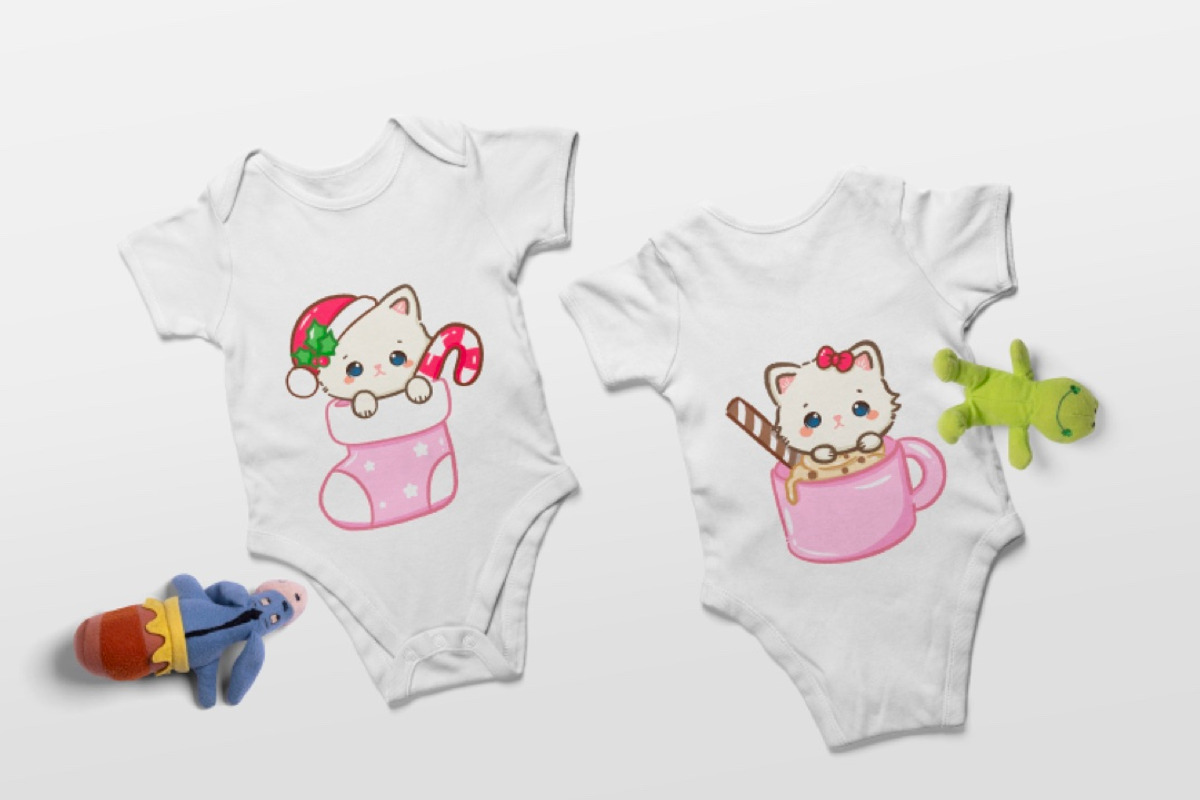 Kawaii White Cat Pink Christmas, an Animal Illustration by Blumensdiary (Photo 5 of 6)