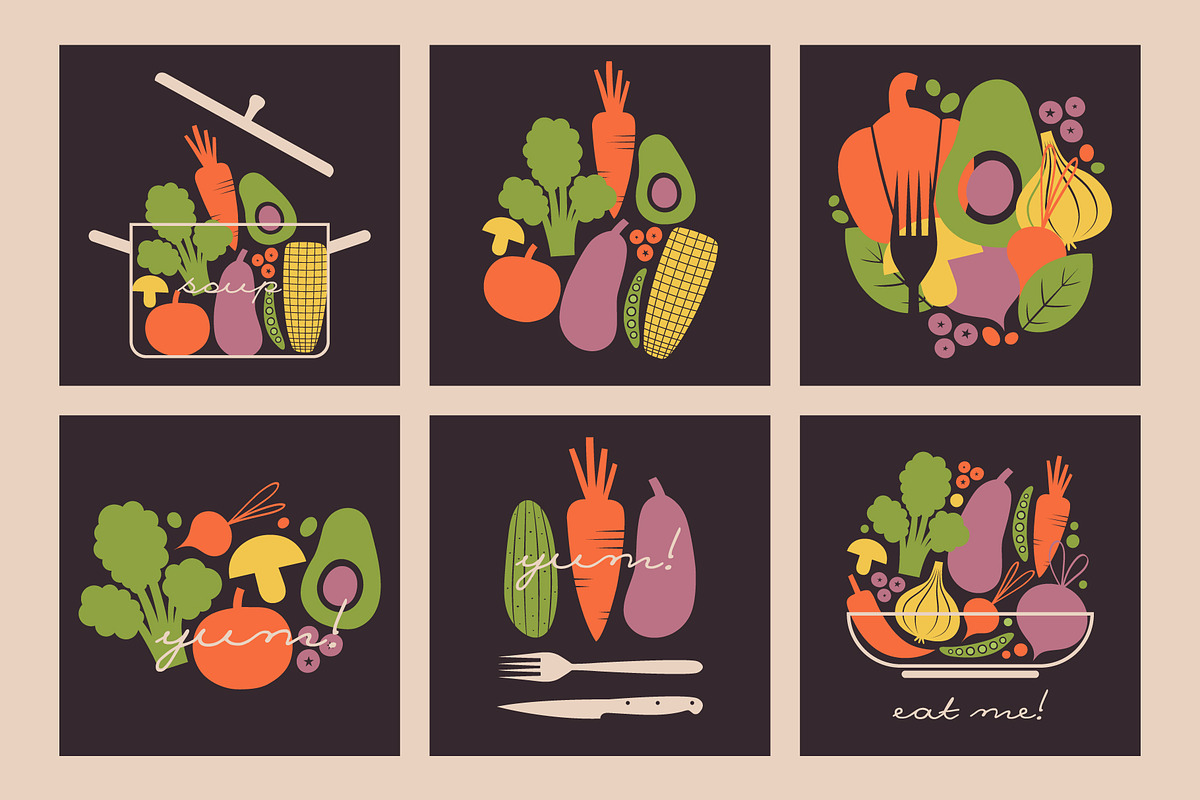 Veganism. Veggies, Fruits & Dishes, a Food Illustration by Renberrry.Store (Photo 5 of 16)