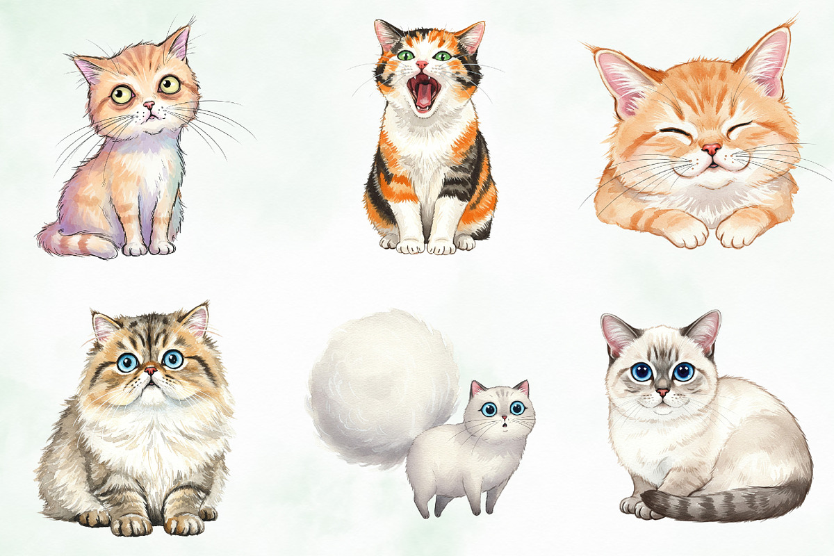 Watercolor Funny Quirky Cat Png, an Illustration by Creative Art (Photo 8 of 8)