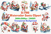 Watercolor Santa Clipart Bundle, a Seasonal Illustration by Vachira Digital Studio (Thumbnail 1 of 8)