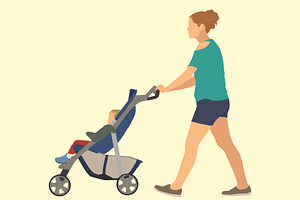 Mother Pushing Stroller