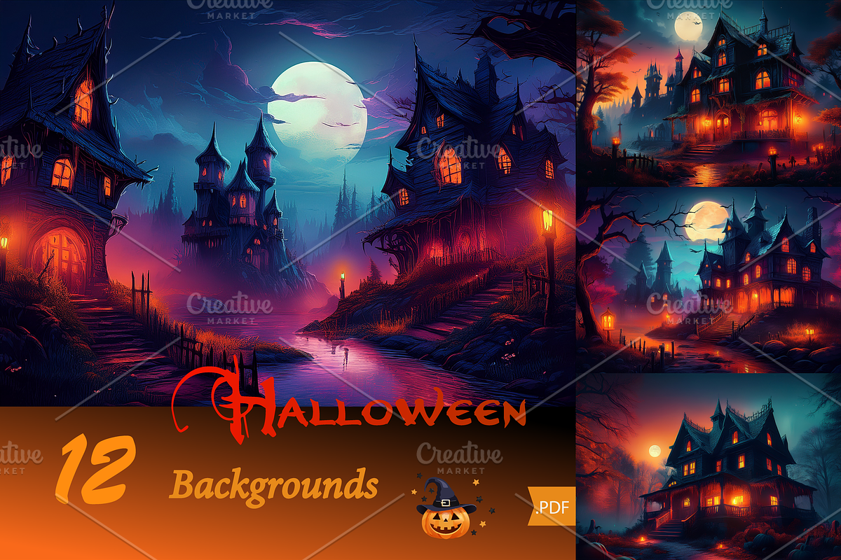 Halloween pumpkin set, backgrounds, an Object Graphic by GraphicRedStudio (Photo 4 of 7)