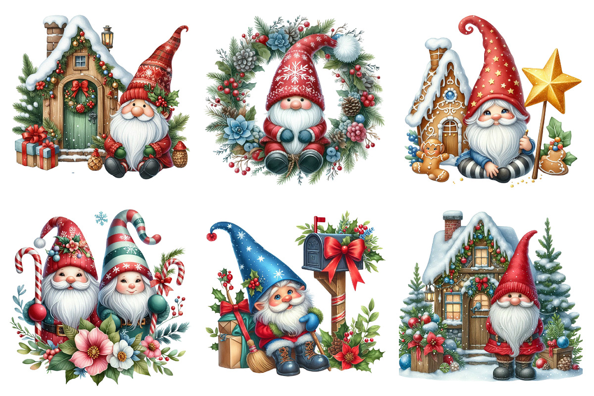 Christmas Gnome clipart bundle, an Illustration by SinaCreation (Photo 5 of 7)