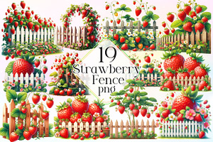 Watercolor Strawberry Fence Clipart, a Work Illustration by Dream Creation