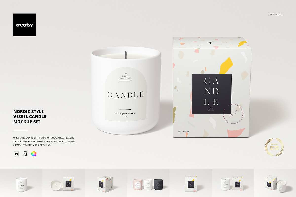 Nordic Vessel Candle Box Mockup Set, a Household Mockup by creatsy5 (Photo 1 of 14)