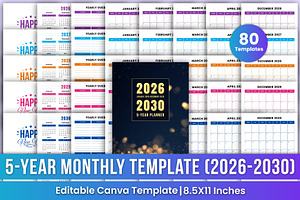 5-Year Monthly Planner (2026–2030), a Stationery Template by Mustafiz