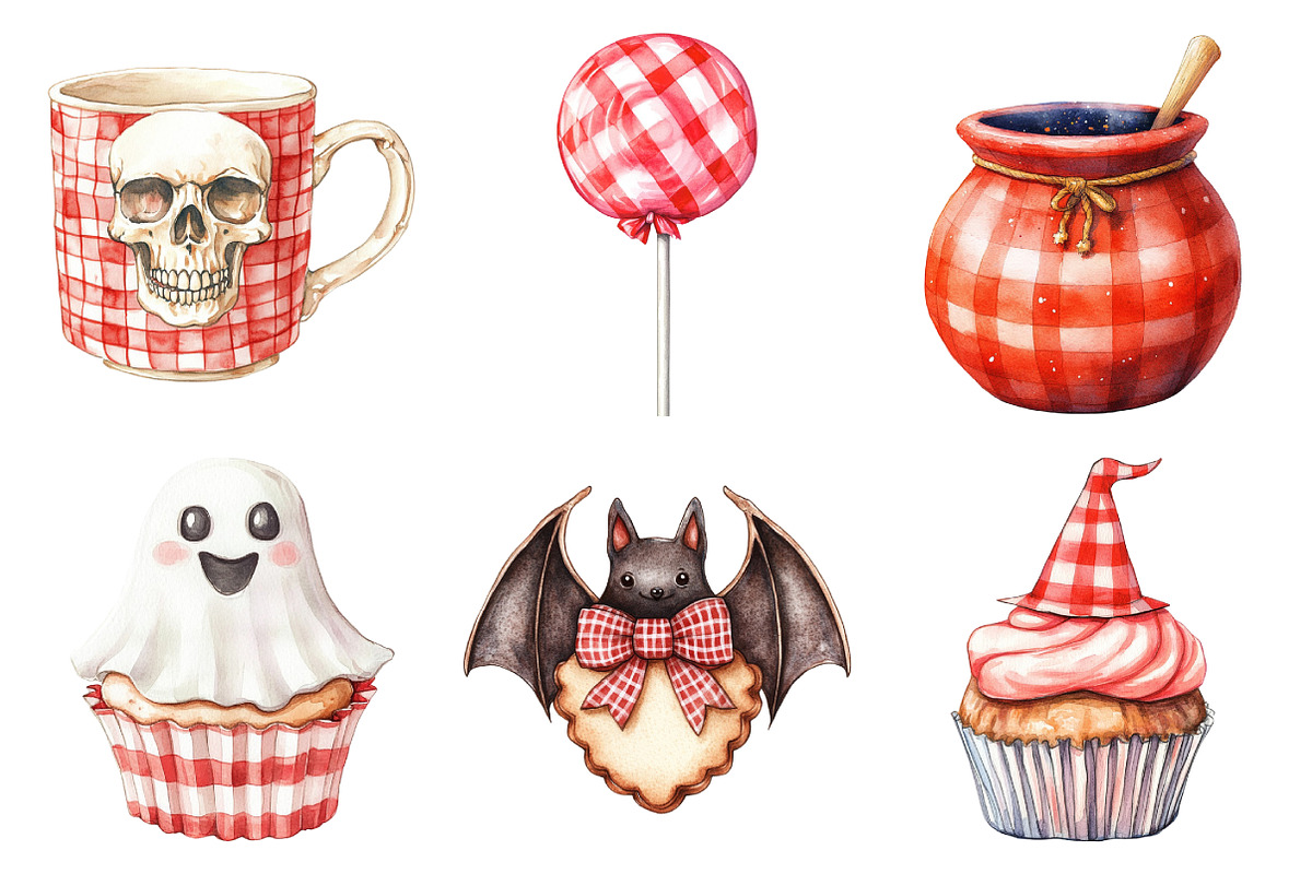 Watercolor Red Gingham Halloween, an Illustration by Daily.Designs (Photo 4 of 4)