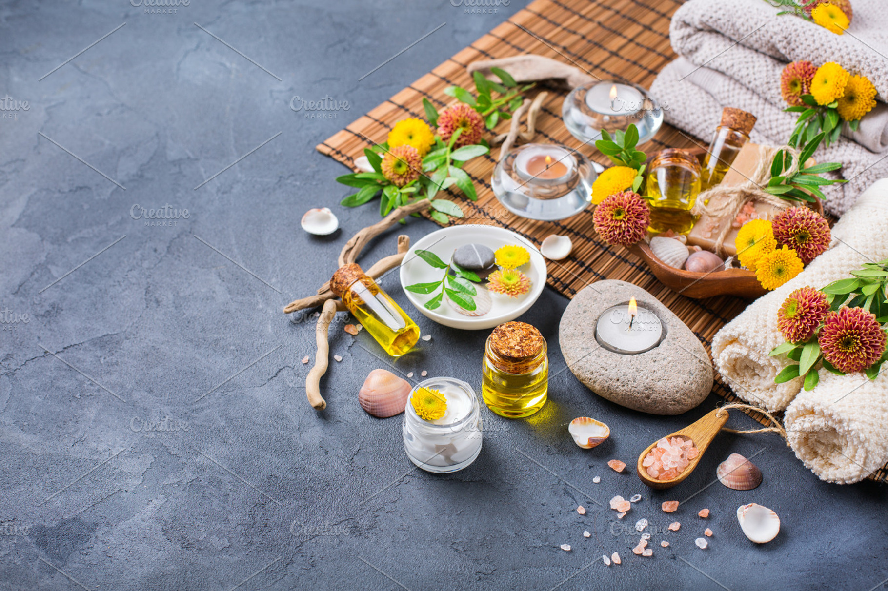 Autumn fall spa wellness setting concept black background stock photo ...