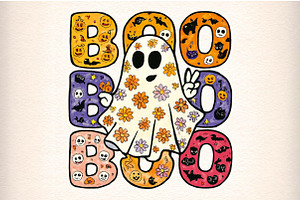 Halloween Floral Ghost with BOO PNG, an Illustration by Craft Nest