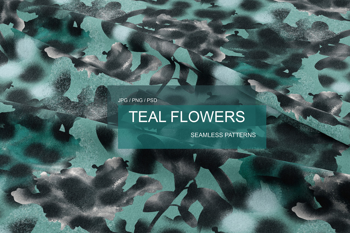 TEAL FLOWERS seamless patterns, a Pattern Graphic by ANAKOTO (Photo 5 of 13)