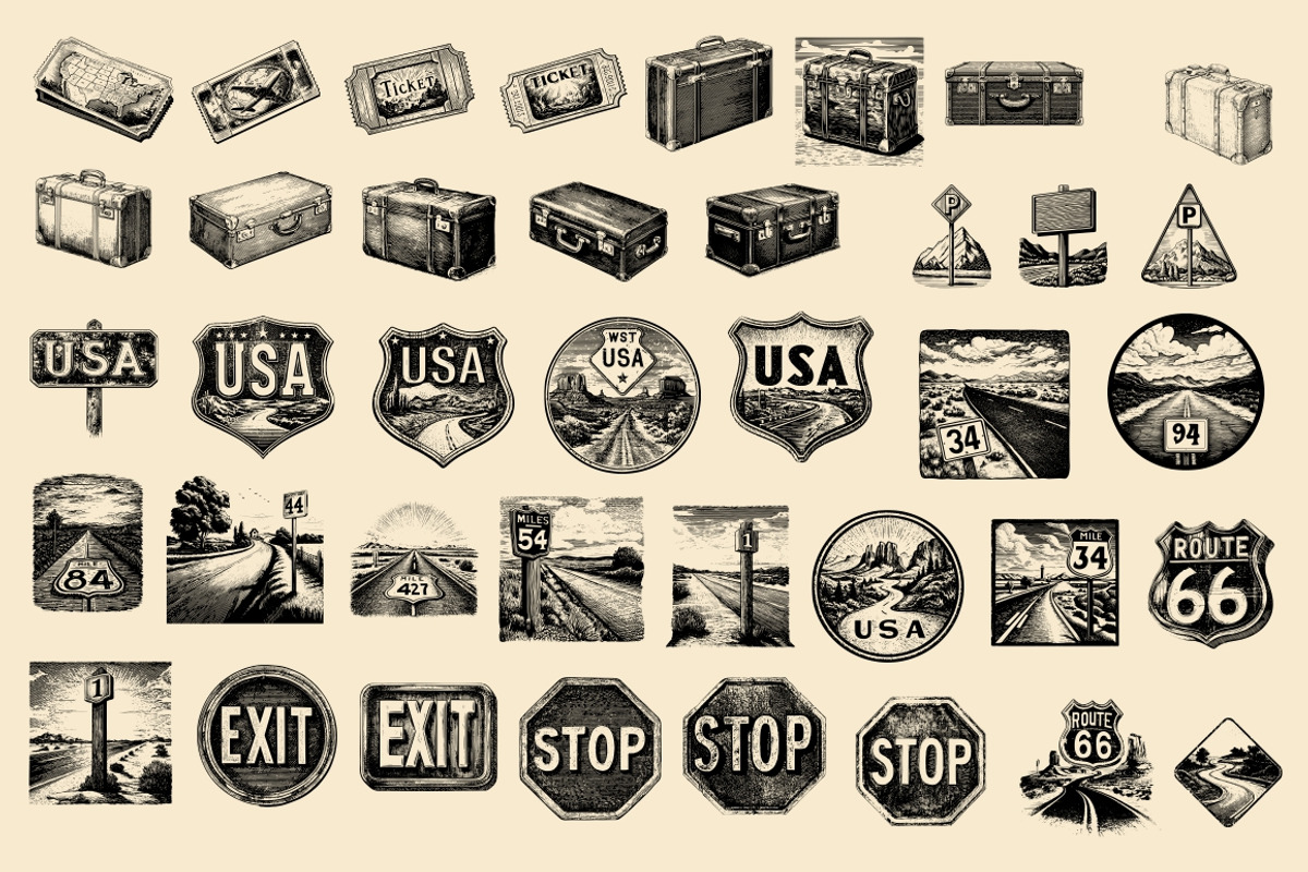 USA Retro Road Trip illustrations, an Object Illustration by Nocturnal Wolf (Photo 9 of 19)