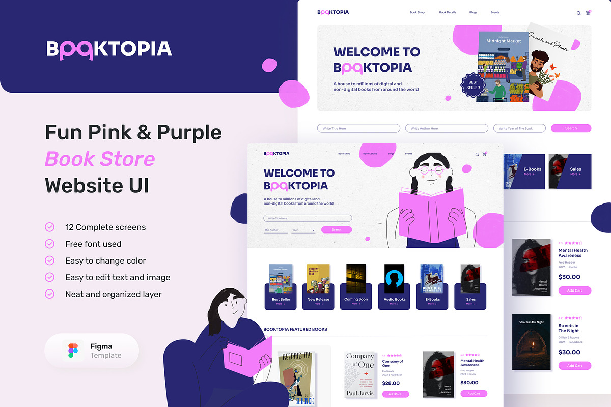 Booktopia – Fun Book Store Website, an UI Kit Template by peterdraw (Photo 1 of 10)