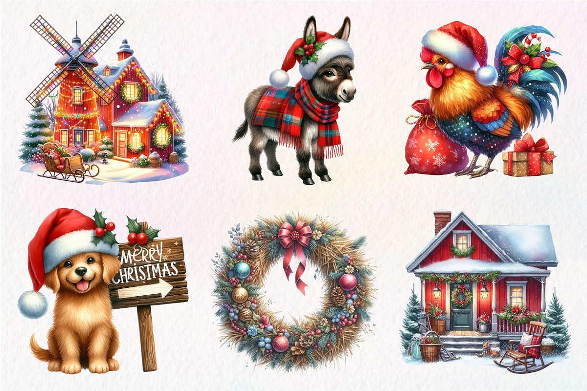 Vintage Christmas Farm Clipart, an Illustration by Dream Creation (Photo 3 of 7)