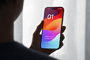 Phone 15 Pro Mockup in Hand, an iPhone Mockup by Asylab (Thumbnail 1 of 4)