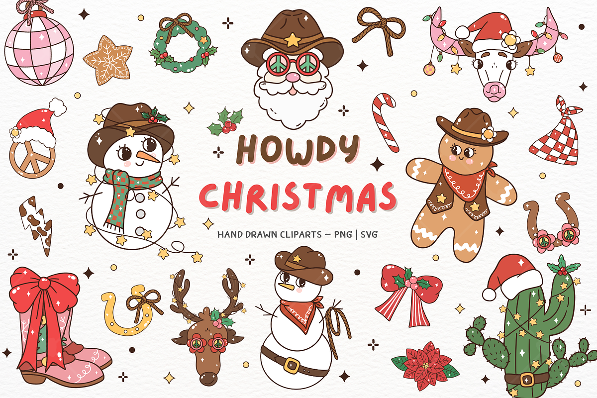 Howdy Groovy Christmas Clipart, a Seasonal Illustration by ponponartwork (Photo 1 of 6)