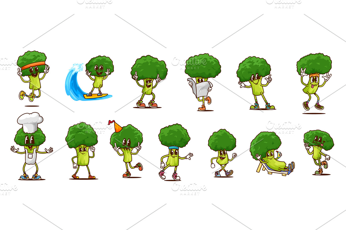 Funny broccoli cabbage characters, a Food Illustration by Vector Tradition