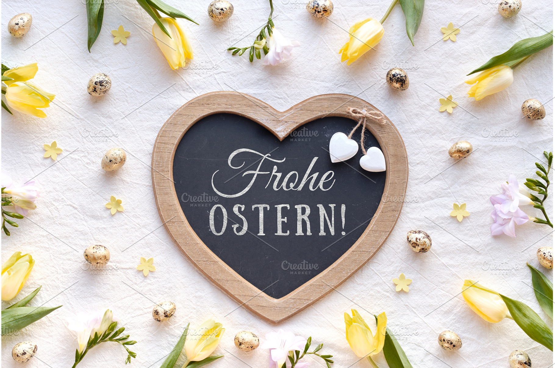 Heart-shaped chalkboard with Frohe, a Holiday Photo by tilialucida