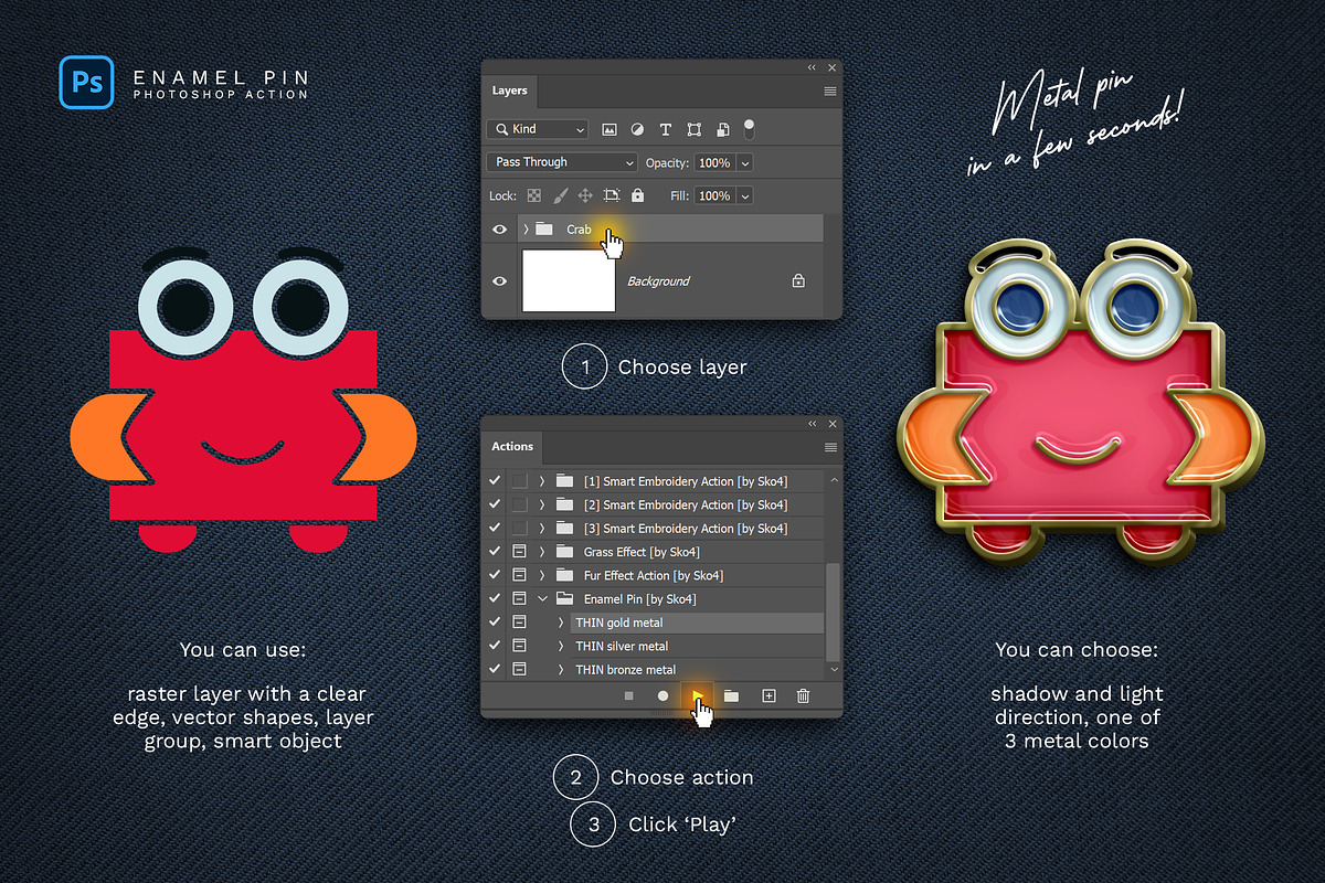 Enamel Pin Photoshop Action, an Action Add-On by Andrew Skoch Design (Photo 6 of 8)
